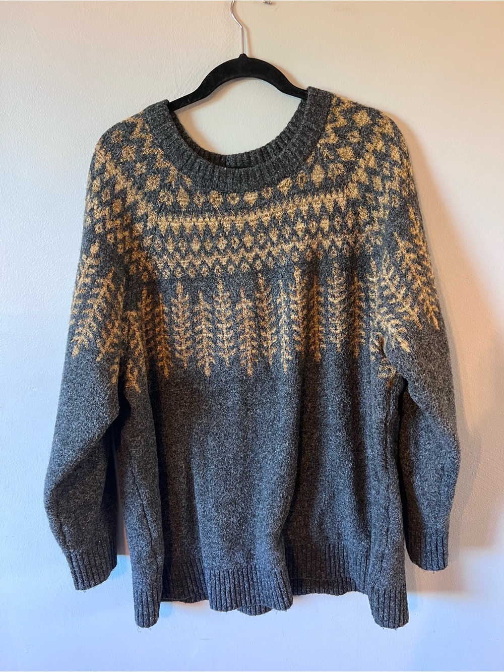 torrid Gray Crewneck Sweater with Gold Nordic Yoke